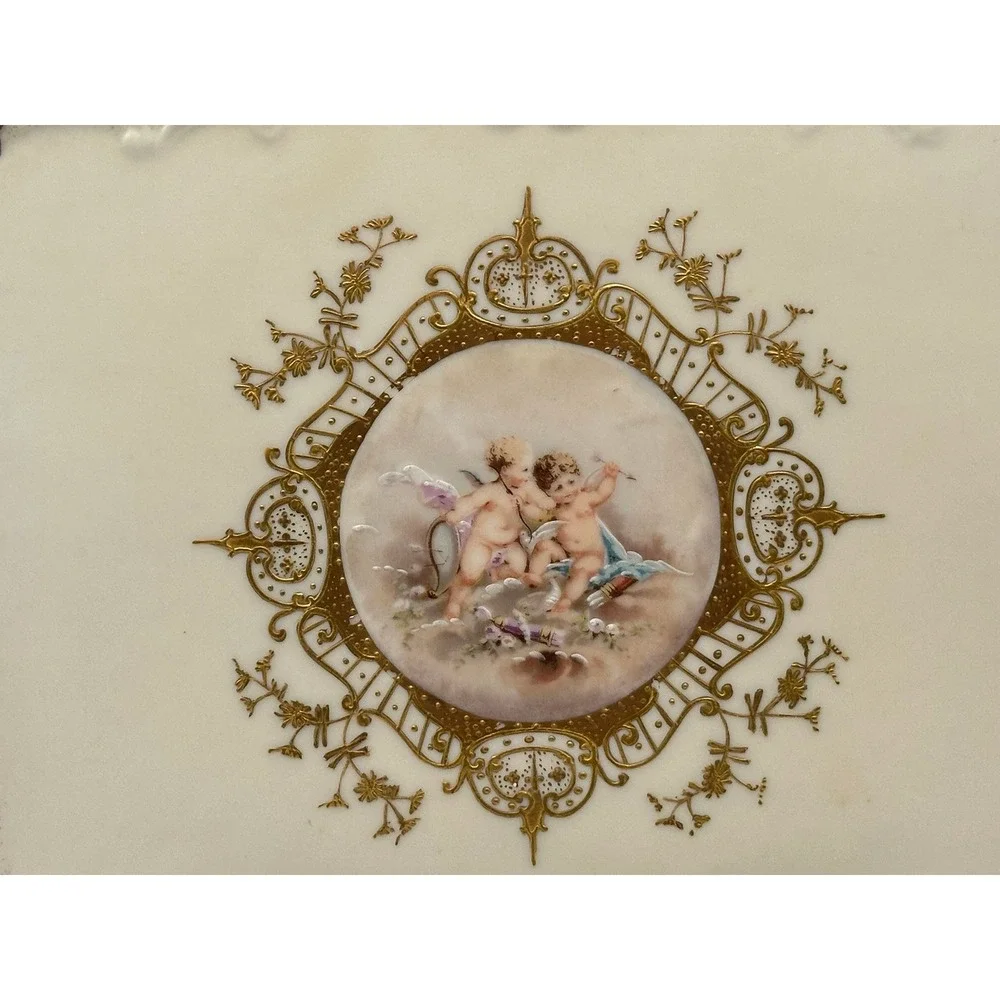 Vintage AKCD Limoges France Porcelain Tray Cherub Gold Gilt Scalloped 11x8